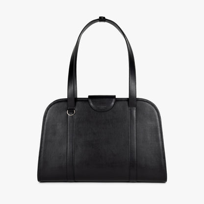Back view of NOTCOMMON STUDIO’s Companion Tote Bag, showcasing its sleek black recycled leather, minimalist silhouette, and premium craftsmanship.