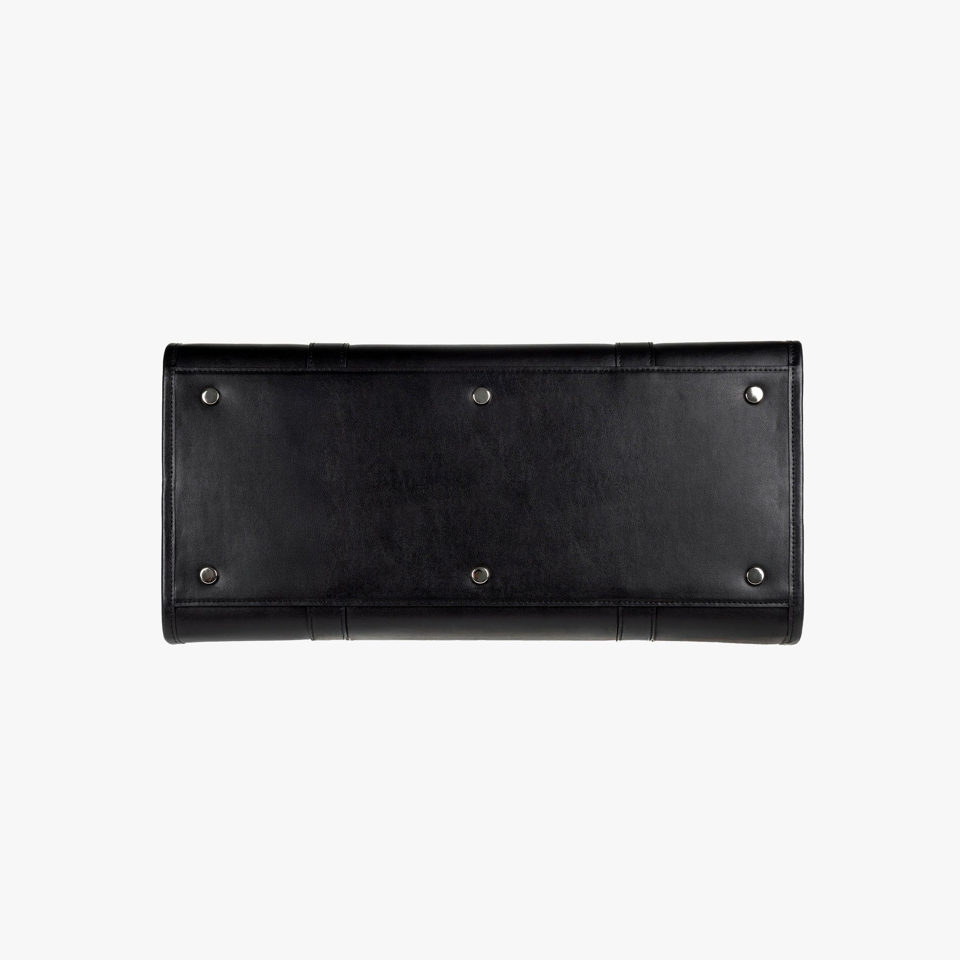 Bottom view of NOTCOMMON STUDIO’s Companion Tote Bag, featuring reinforced structure, durable recycled leather, and protective metal feet for stability.